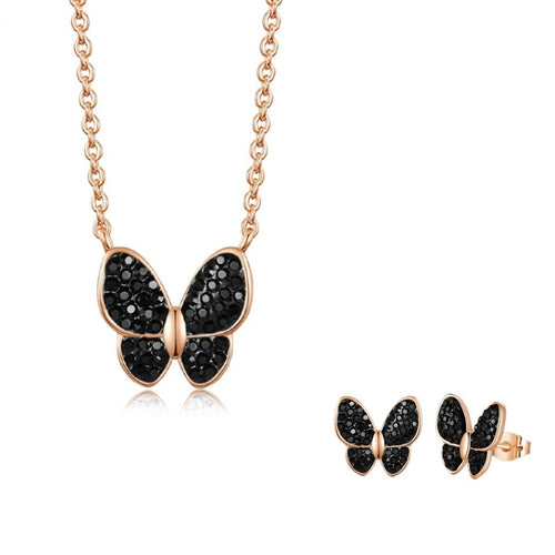 Black Crystal Butterfly Jewelry Set-Rita Jewelry