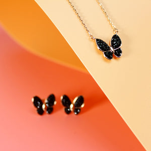 Black Crystal Butterfly Jewelry Set