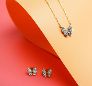 White Crystal Butterfly Jewelry Set