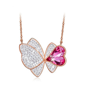 Pink Crystal Butterfly Jewelry Set