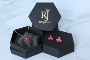 Red Three heart Clover Jewelry Set-Rita Jewelry