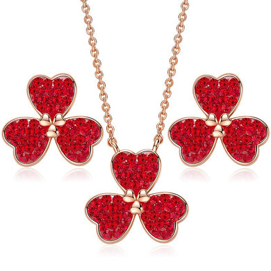 Red Three heart Clover Jewelry Set-Rita Jewelry